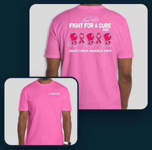 Pink Team Taylor Fight for a Cure 2026 Breast Cancer Awareness Month shirt, front and back